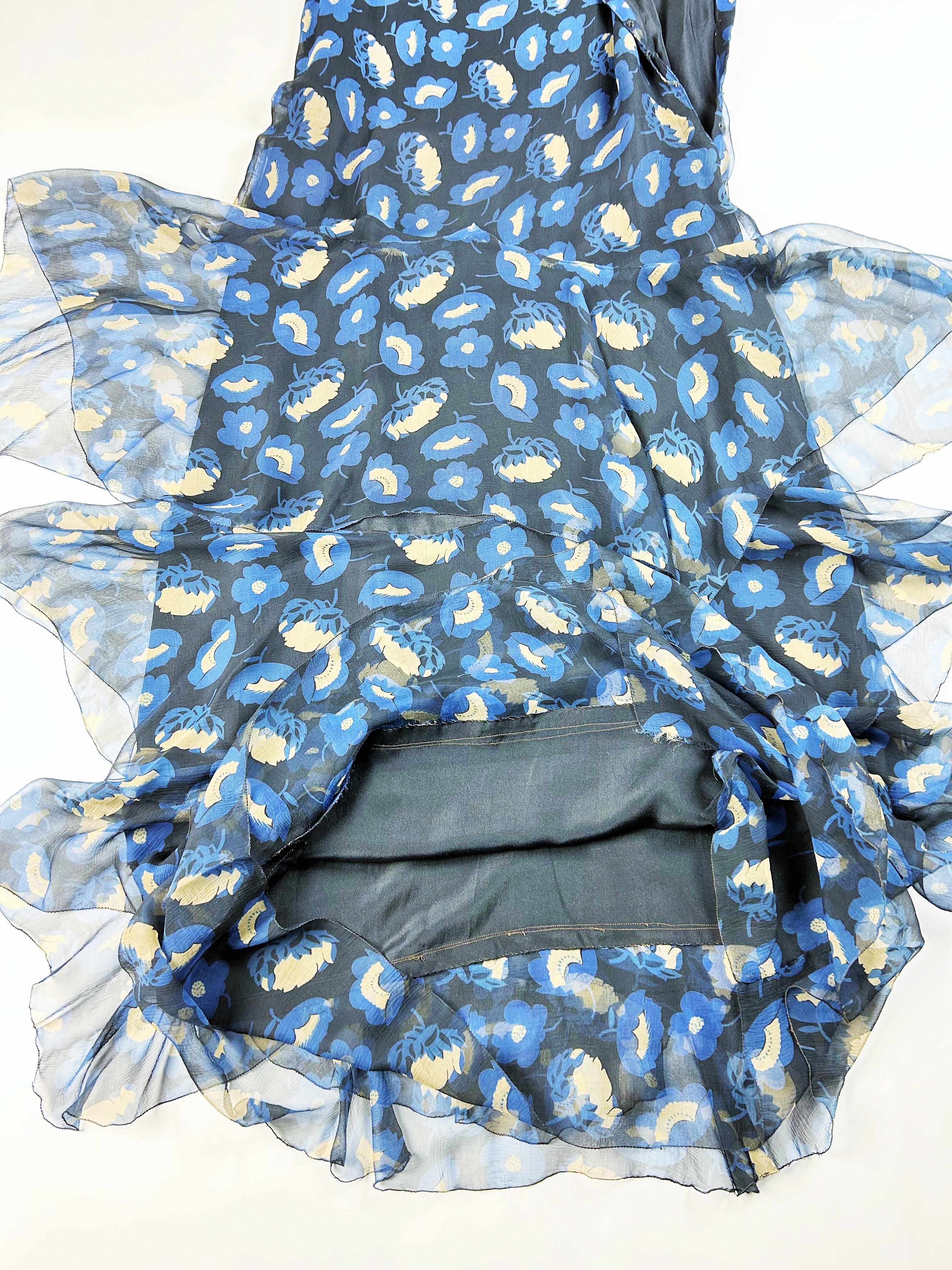 Vestido Art Déco de gasa con estampado floral - Francia Circa 1930 en venta 9