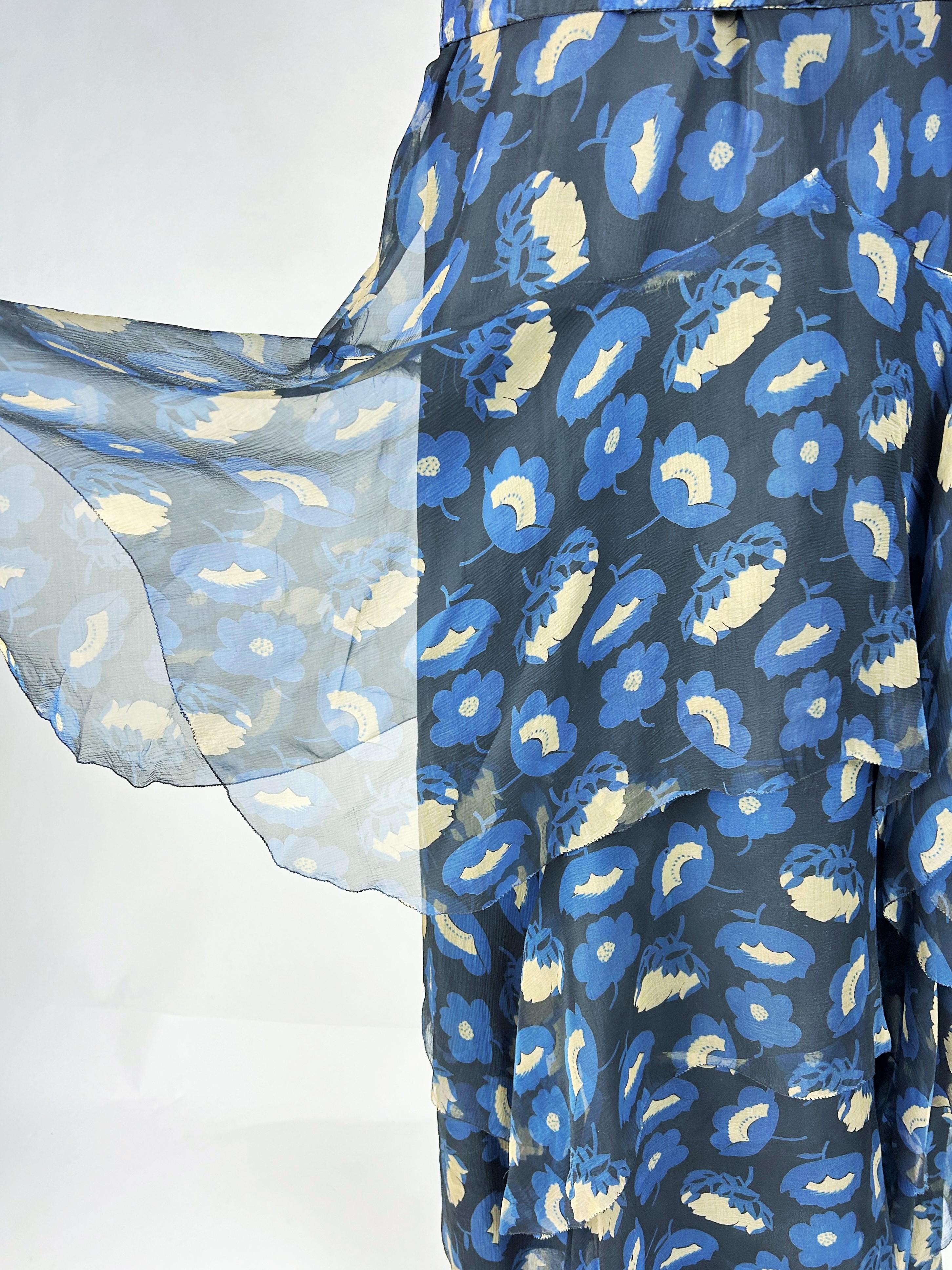 De las mujeres Vestido Art Déco de gasa con estampado floral - Francia Circa 1930 en venta