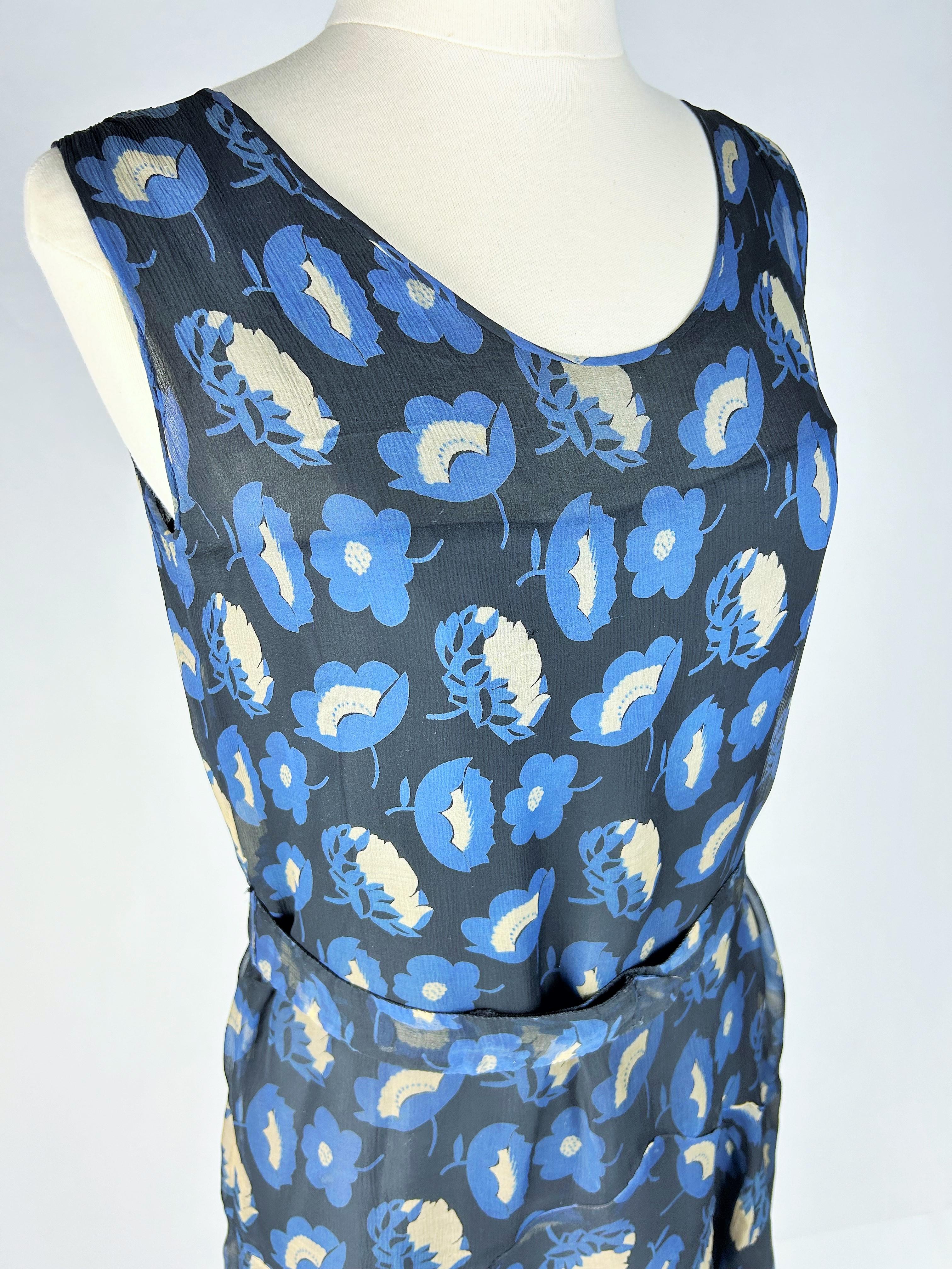 Vestido Art Déco de gasa con estampado floral - Francia Circa 1930 en venta 1