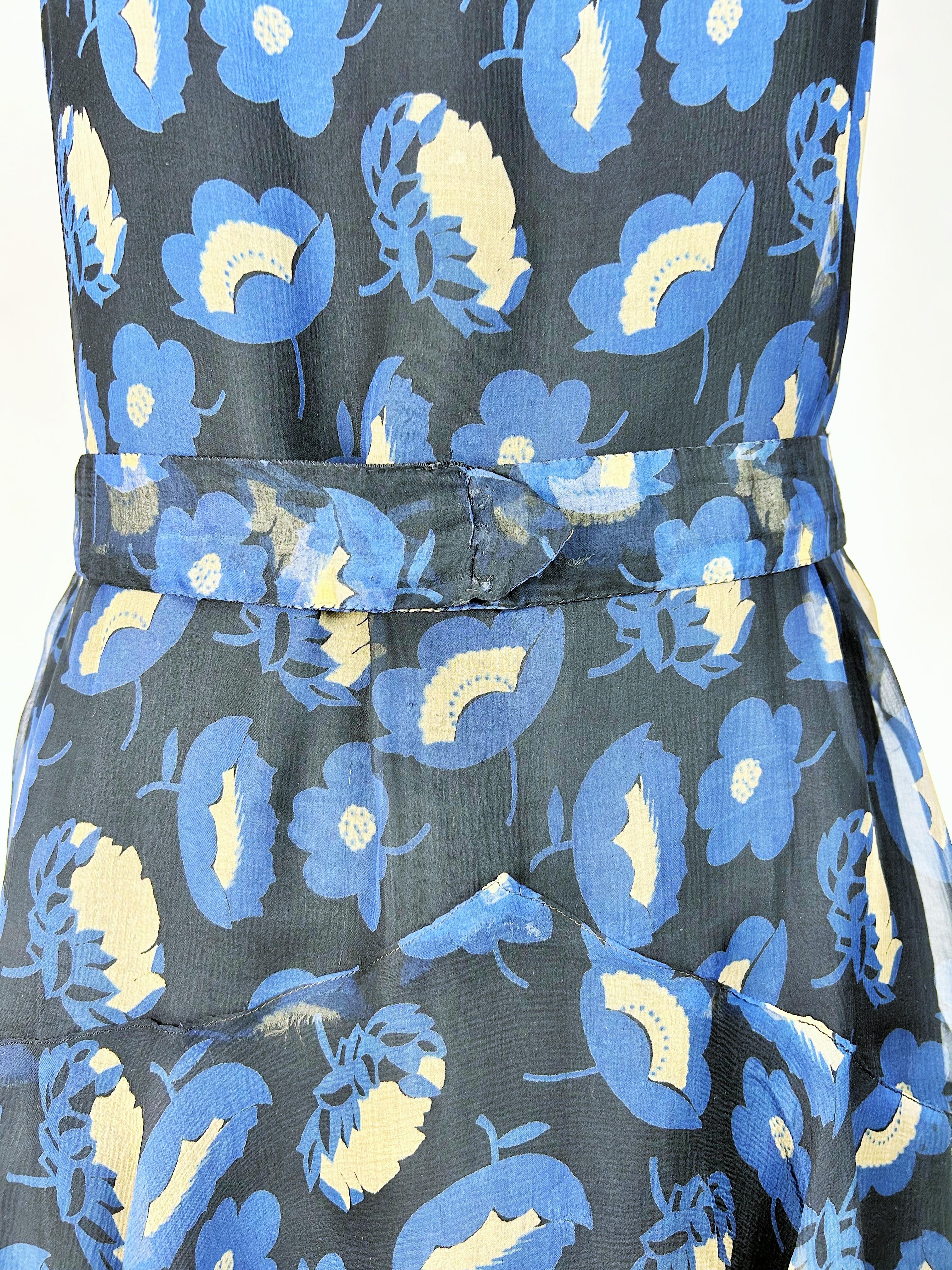 Vestido Art Déco de gasa con estampado floral - Francia Circa 1930 en venta 3