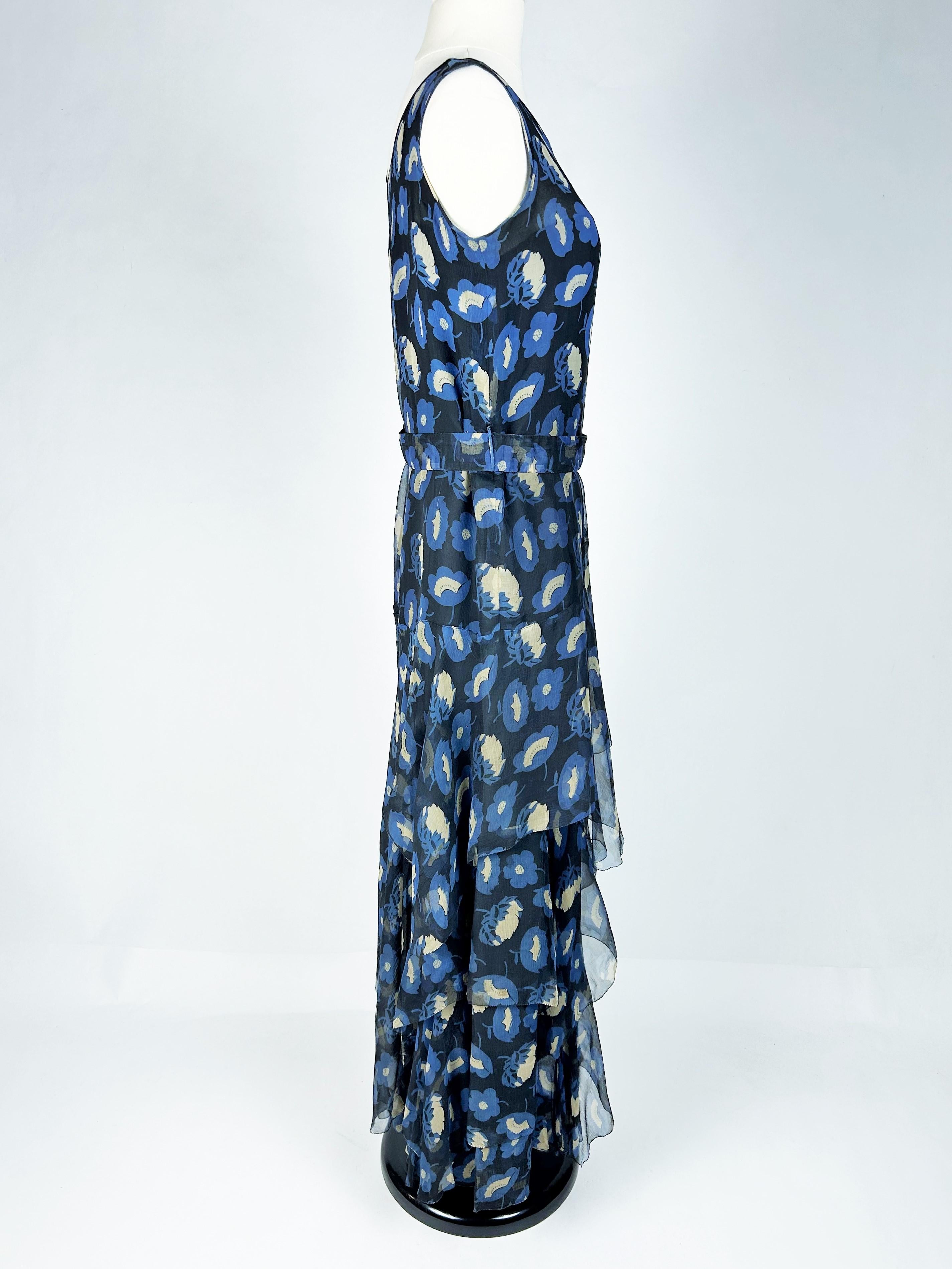 Vestido Art Déco de gasa con estampado floral - Francia Circa 1930 en venta 4