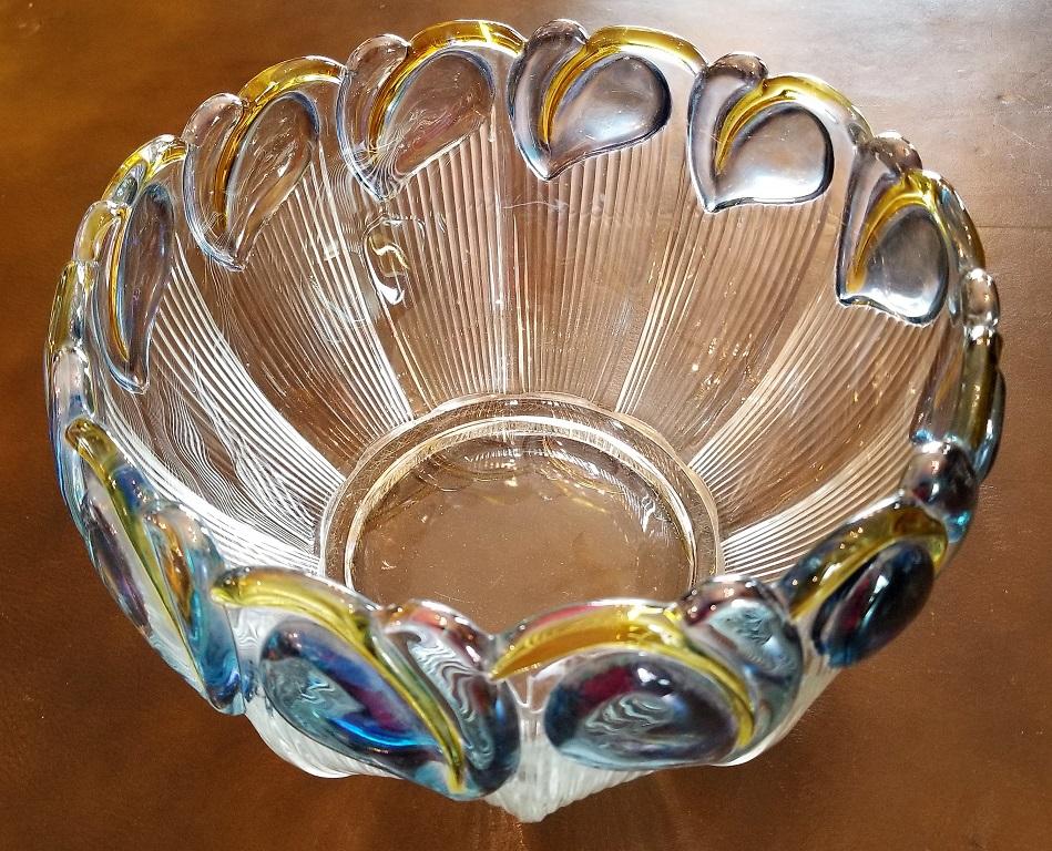 American Art Deco Floral Punch Bowl and 6 Matching Glasses For Sale