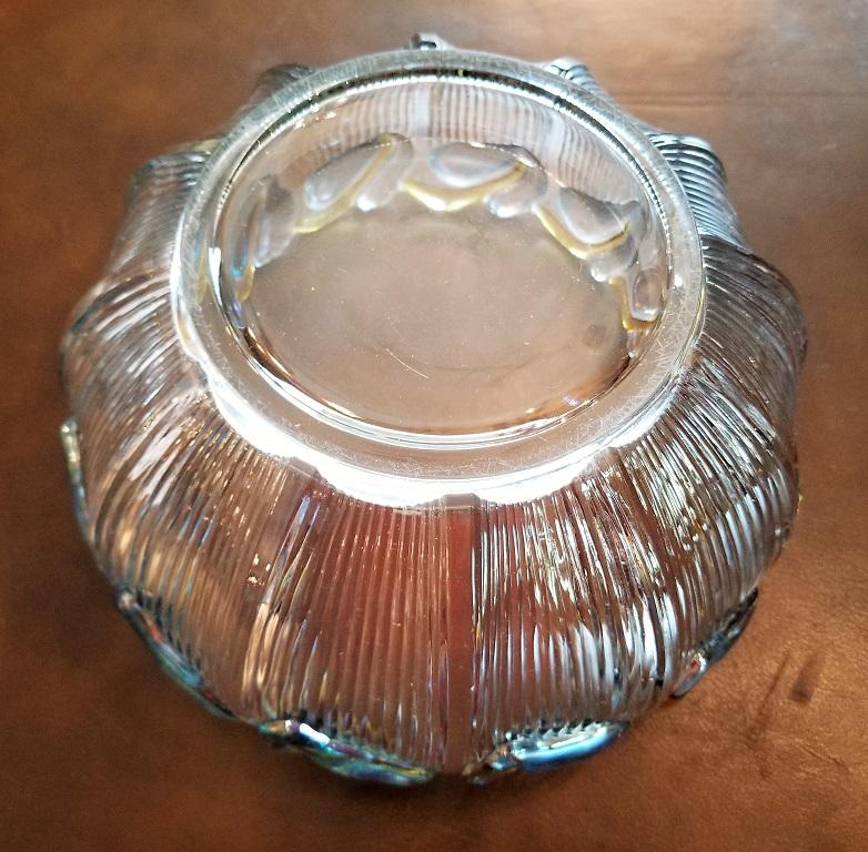 Molded Art Deco Floral Punch Bowl and 6 Matching Glasses For Sale