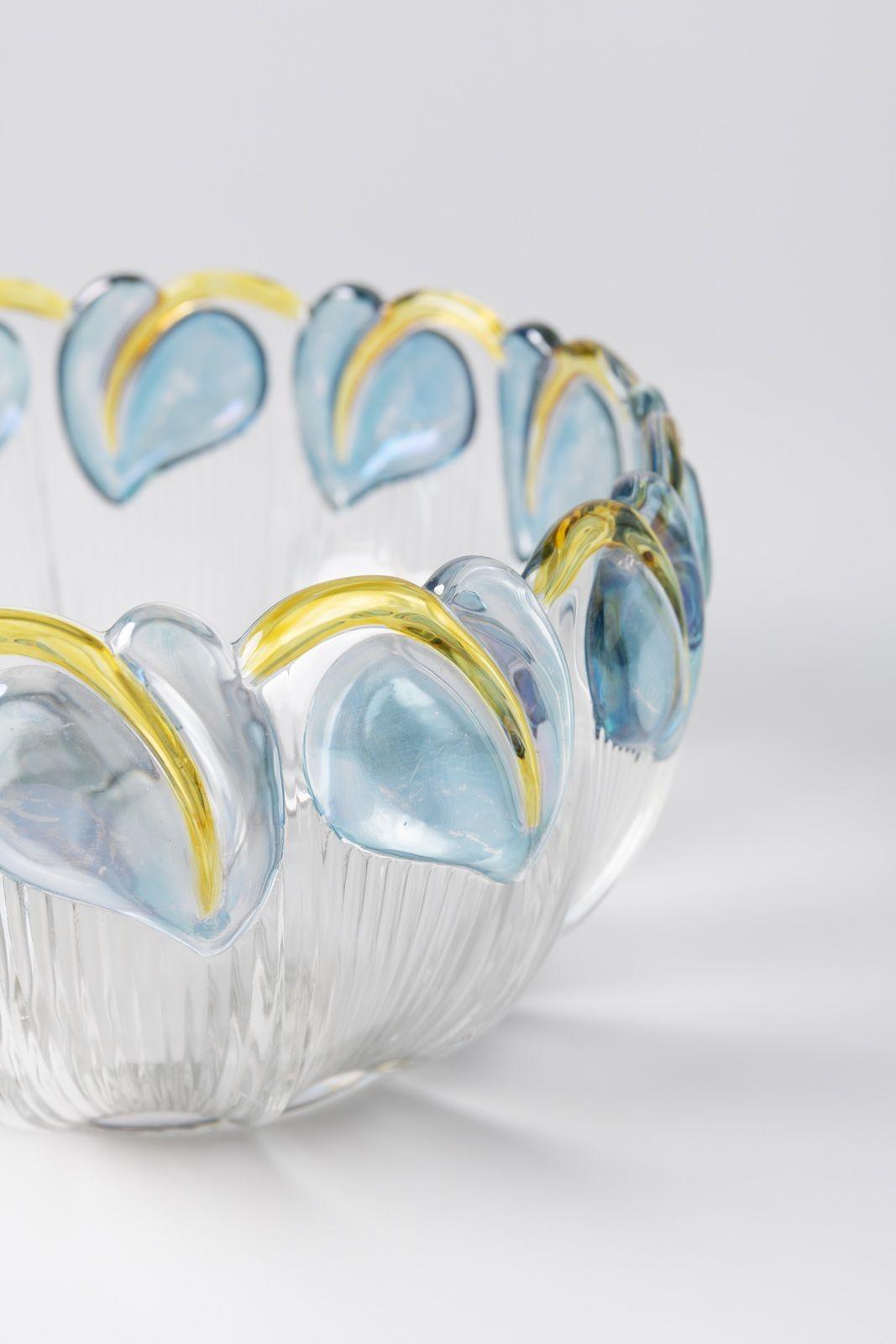 Art Deco Floral Punch Bowl & 6 Matching Glasses (Glaskunst) im Angebot
