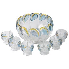 Art Deco Floral Punch Bowl & 6 Matching Glasses