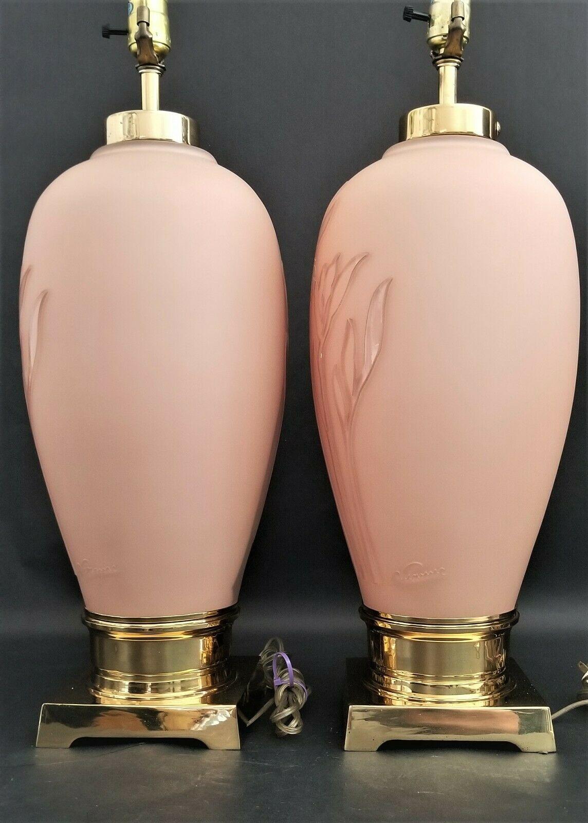 Art Deco Floral Relief Table Lamps - A Pair by Vianne Glass of France In Good Condition For Sale In Lake Worth, FL