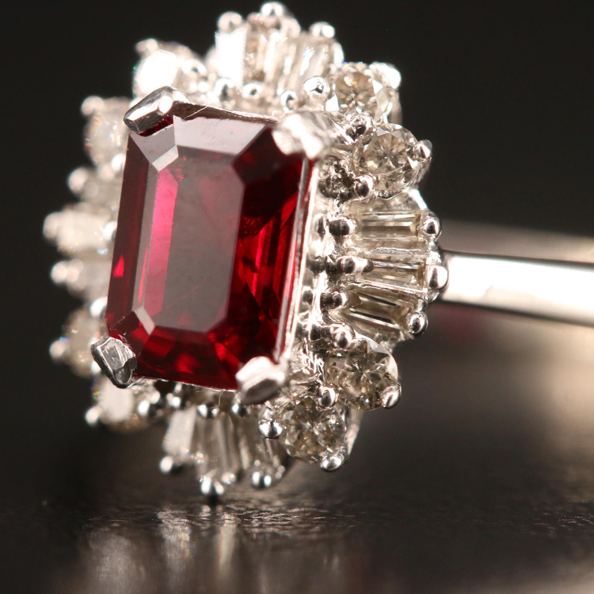 For Sale:  Art Deco Floral Ruby Diamond Engagement Ring Halo Ruby Diamond Wedding Ring 2