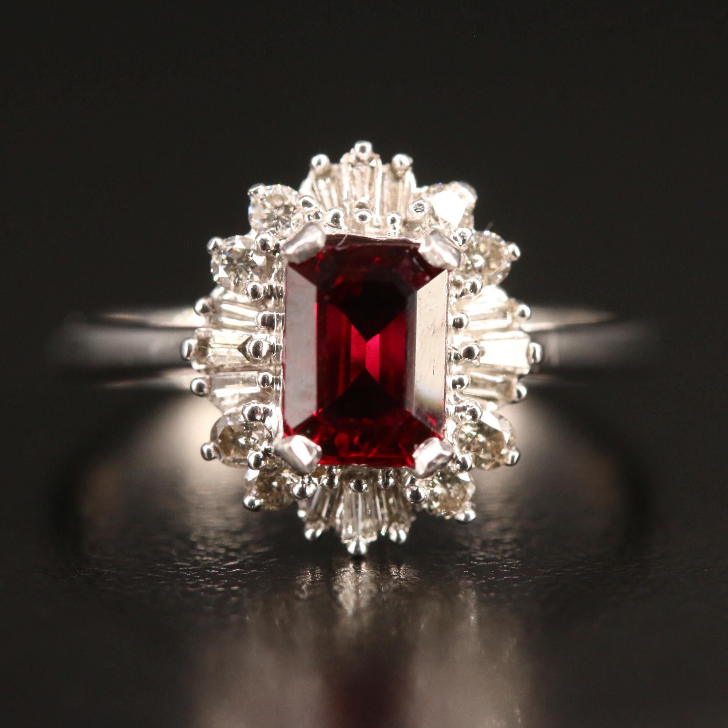 For Sale:  Art Deco Floral Ruby Diamond Engagement Ring Halo Ruby Diamond Wedding Ring 6