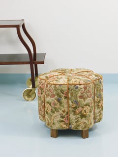 Art Deco Floral Tapestry Stool, Tabouret, Pouf, Ottoman, Vienna, Austria, 1930s