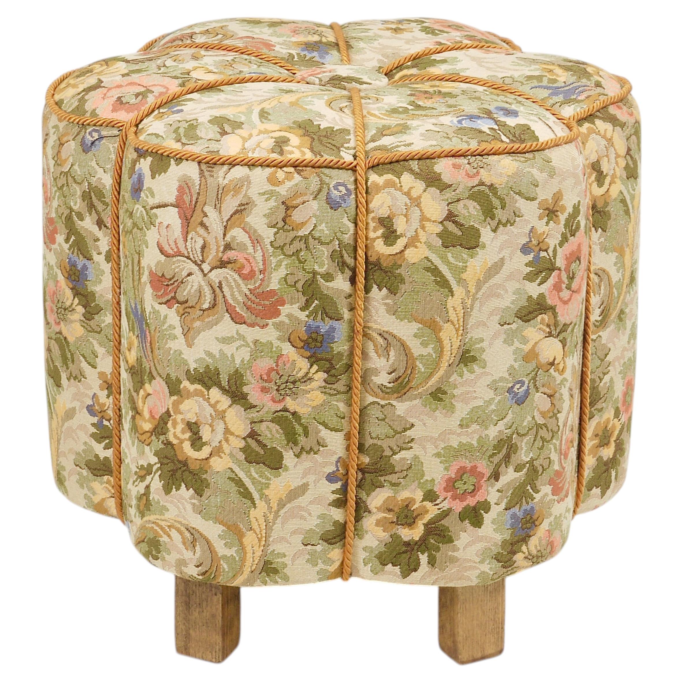 Art Deco Floral Tapestry Stool, Tabouret, Pouf, Ottoman, Vienna, Austria, 1930s