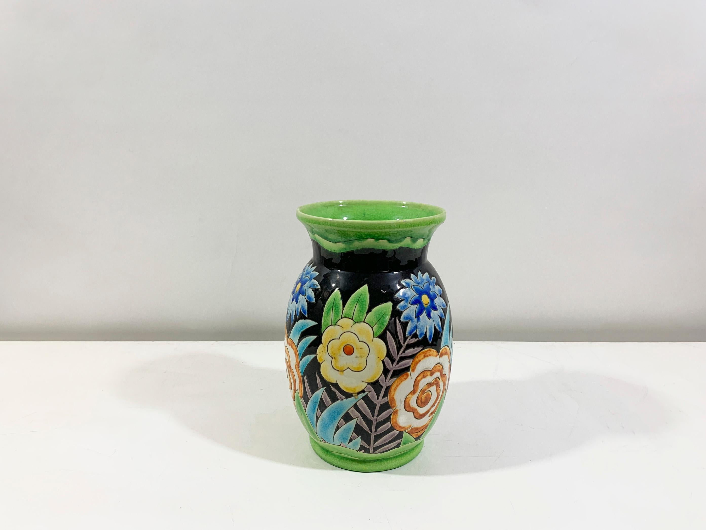 Art Nouveau Art Deco Floral Vase by Charles Catteau stamped 