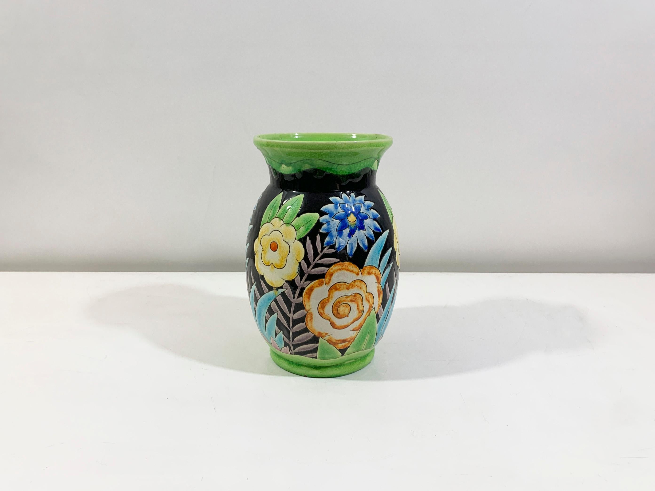 Art Deco Floral Vase by Charles Catteau stamped 