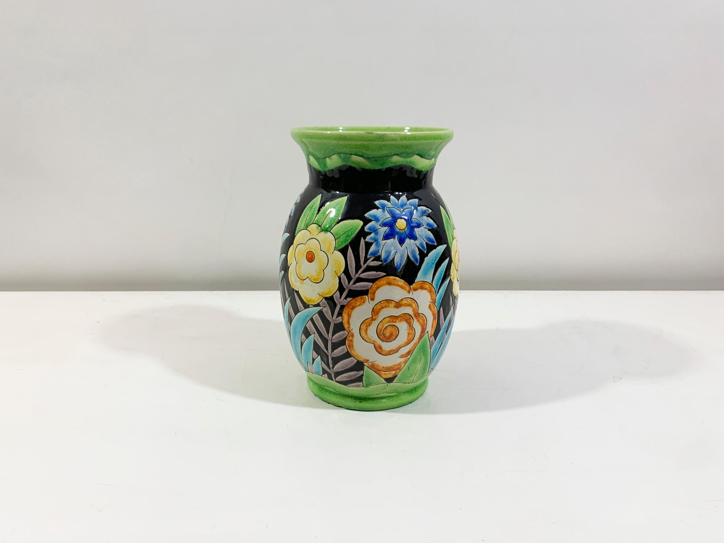 Ceramic Art Deco Floral Vase by Charles Catteau stamped 