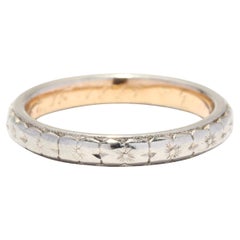 Art Deco Floral Wedding Band Ring, 18K Gold, Ring, Antique Engraved