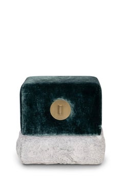 Art Deco Flox Pouf Ottoman Faux Fur Velvet Handmade Portugal Greenapple