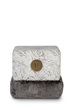 Art Deco Flox Pouf Ottoman Faux Fur Velvet Handmade Portugal Greenapple