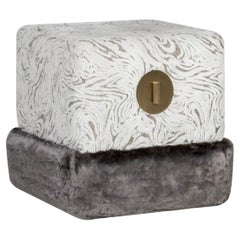 Art Deco Flox Pouf Ottoman Faux Fur Velvet Handmade Portugal Greenapple