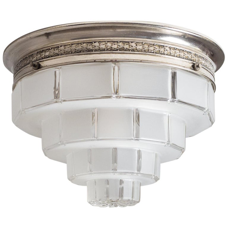 Art Deco Flush Mount, 1920s, Nickel and Glass For Sale at ...