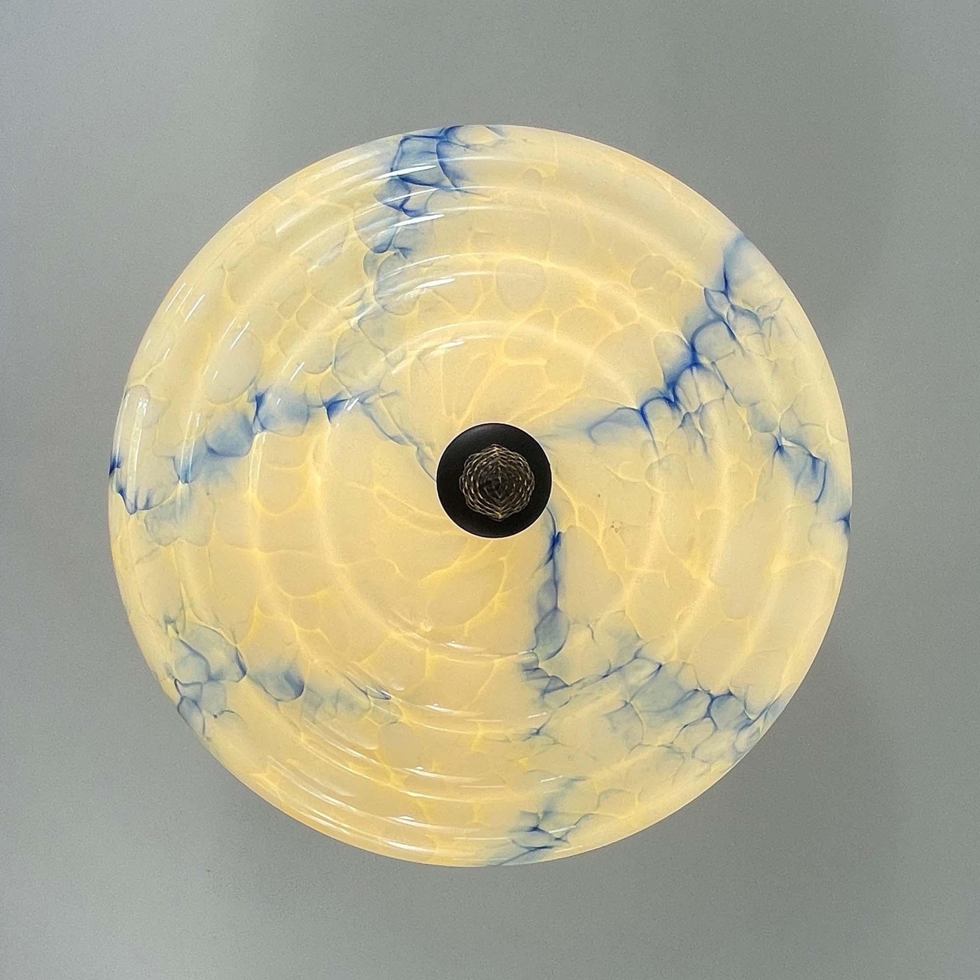 Art Deco Flush Mount, Blue Marbled Opaline Glass, Germany 1920s to 1930s For Sale 5