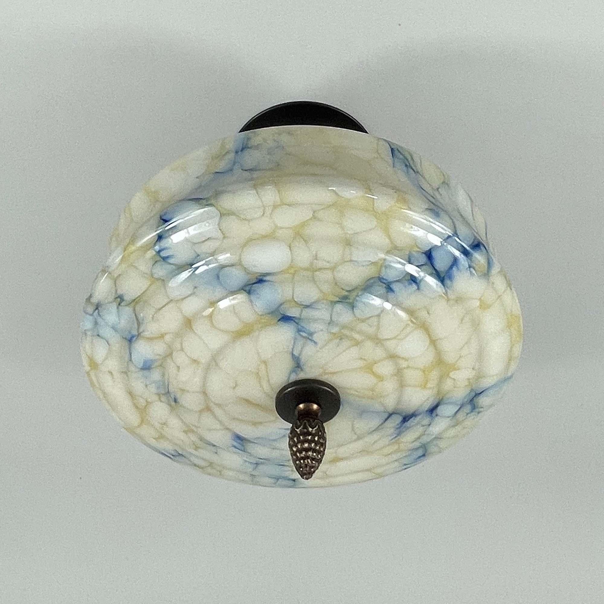 Art Deco Flush Mount, Blue Marbled Opaline Glass, Germany 1920s to 1930s For Sale 1