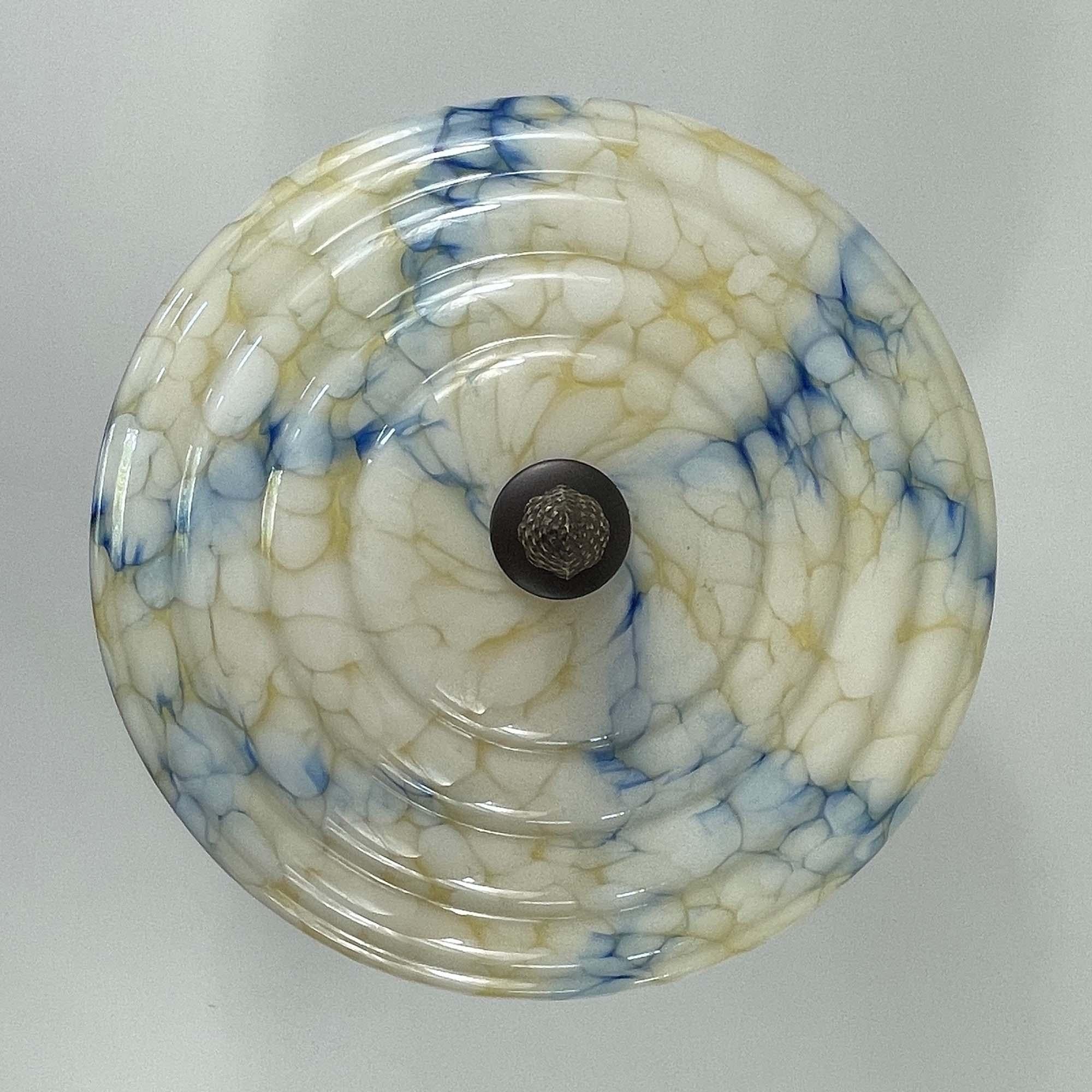 Art Deco Flush Mount, Blue Marbled Opaline Glass, Germany 1920s to 1930s For Sale 4