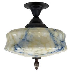 Einbaubeleuchtung im Art déco-Stil, blau marmoriertes Opalglas, Deutschland 1920er bis 1930er Jahre