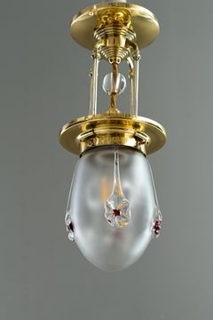 Art Deco flush mount brass and original antique glass shade vienna around 1920s