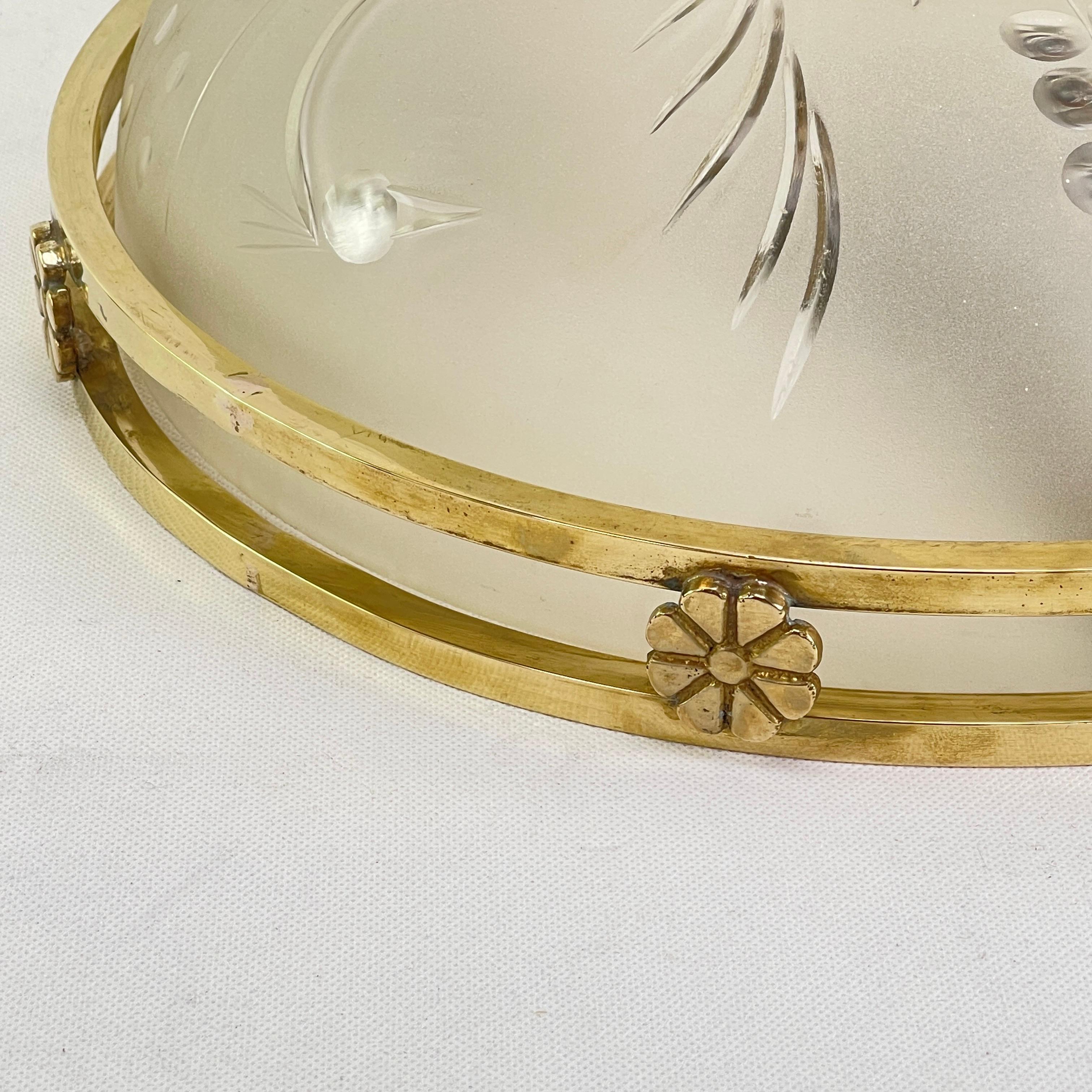 ART DECO Flush Mount Brass Plafoniere Ceiling Lamp, Lamp, ca 1930 In Good Condition For Sale In Saarburg, RP