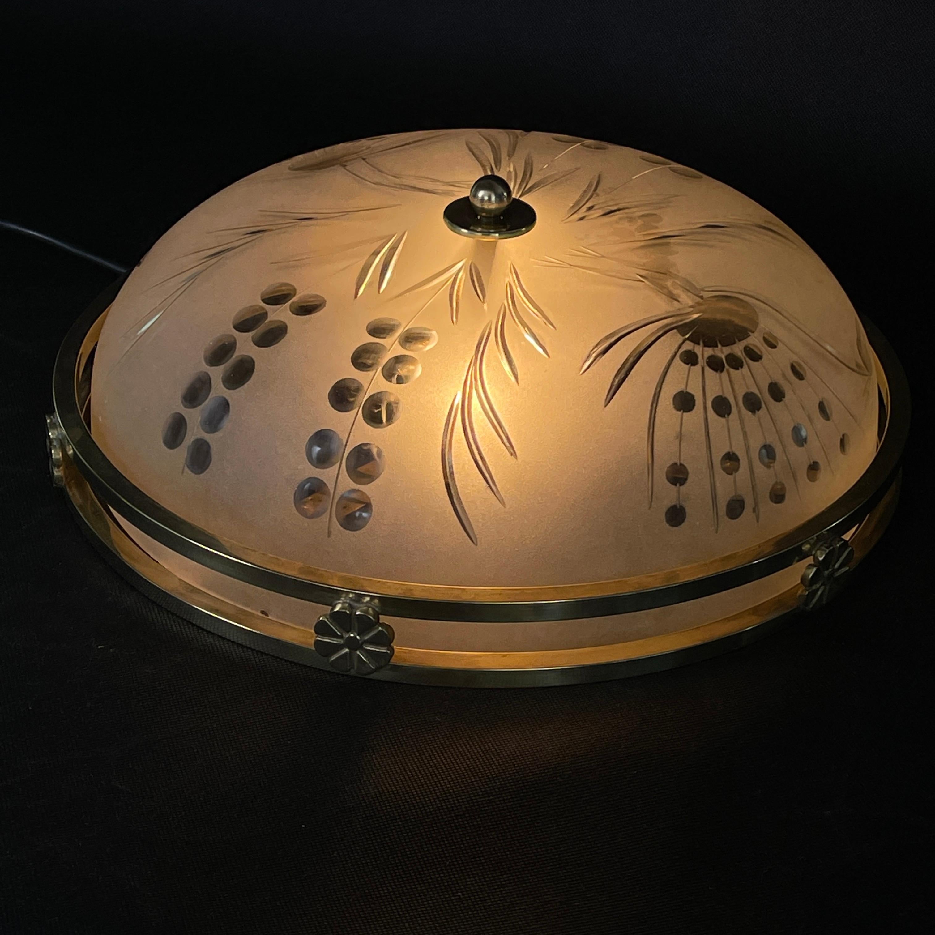 ART DECO Flush Mount Brass Plafoniere Ceiling Lamp, Lamp, ca 1930 For Sale 2