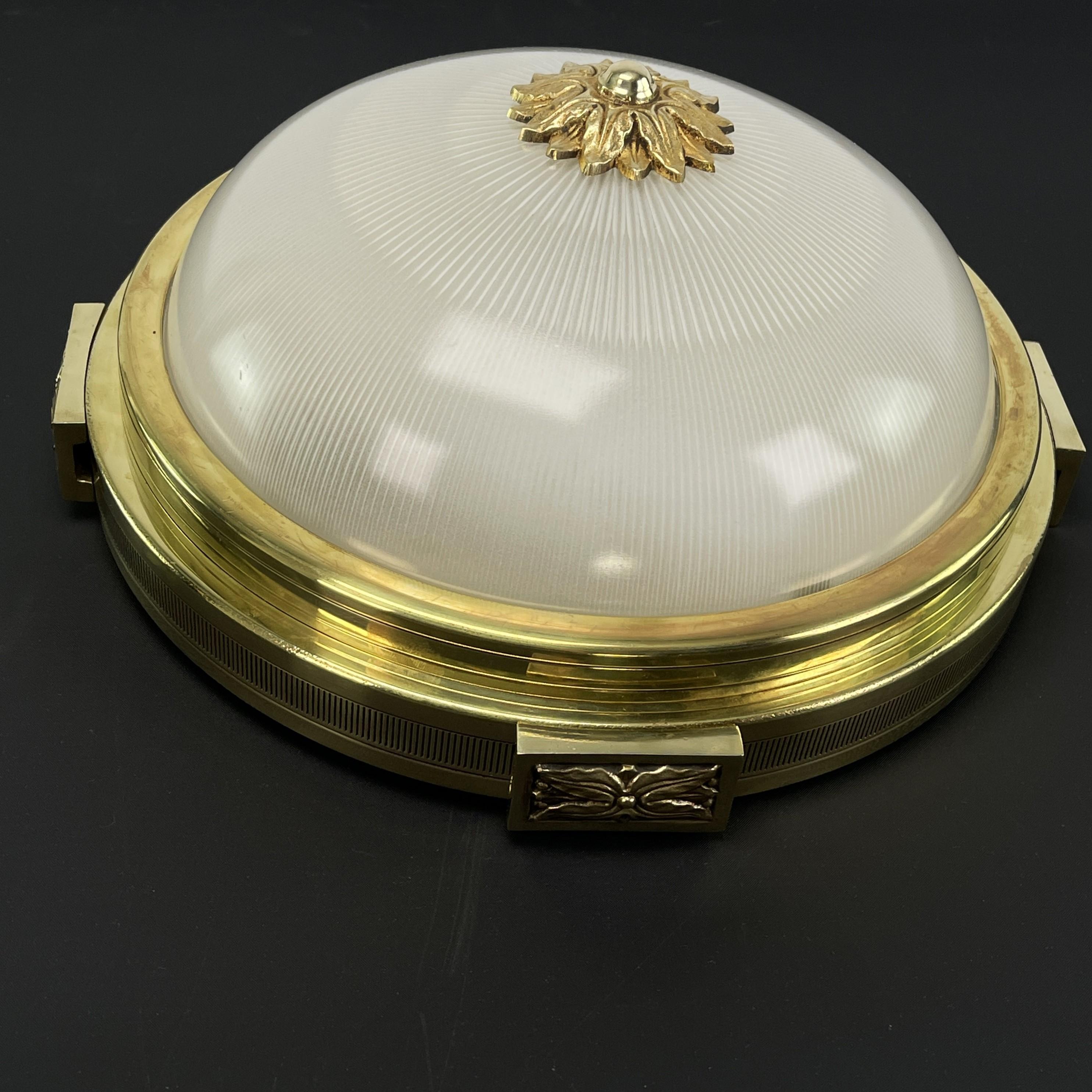 French Art Deco Flush Mount Bronze Plafoniere by Holophane, 1930s