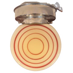 Art Deco Flush Mount Ceiling Lamp, Molded Opaline Art Glass, Antique, 1930