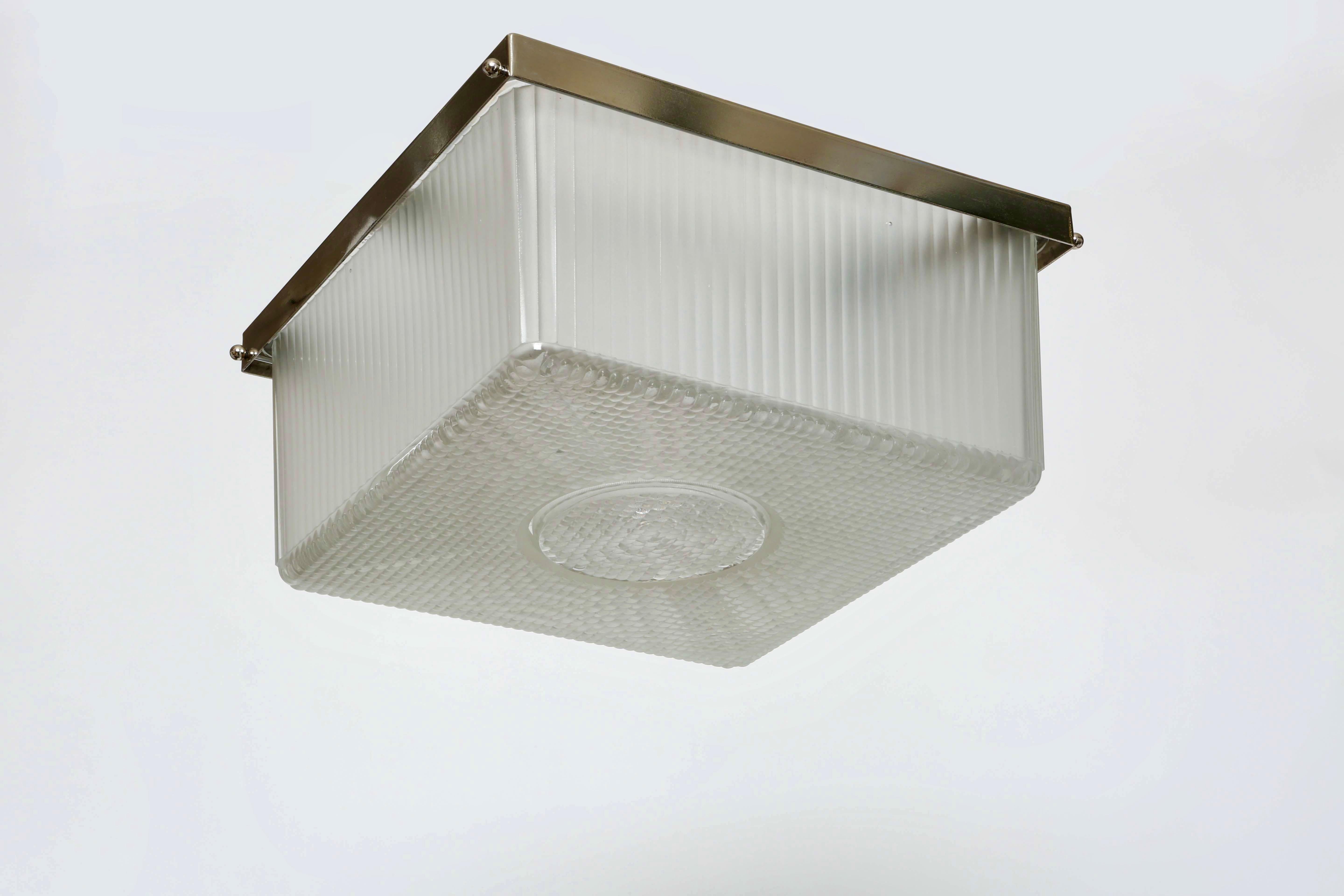 Metal Art Deco flush mount ceiling light, France circa 1940s For Sale