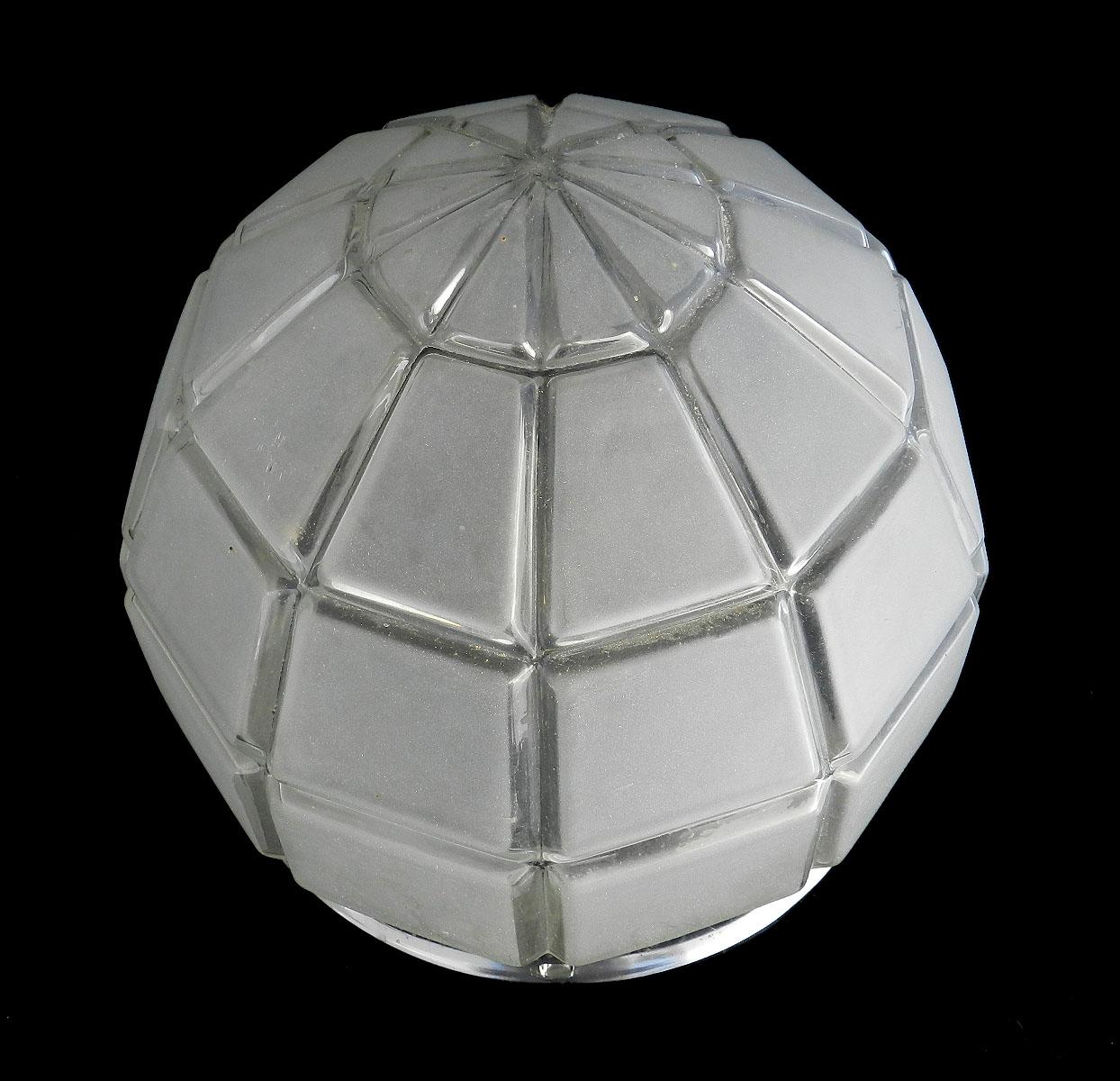 Mid-20th Century Art Deco Flush Mount Ceiling Light Large Frosted Glass Globe Shade, circa 1930