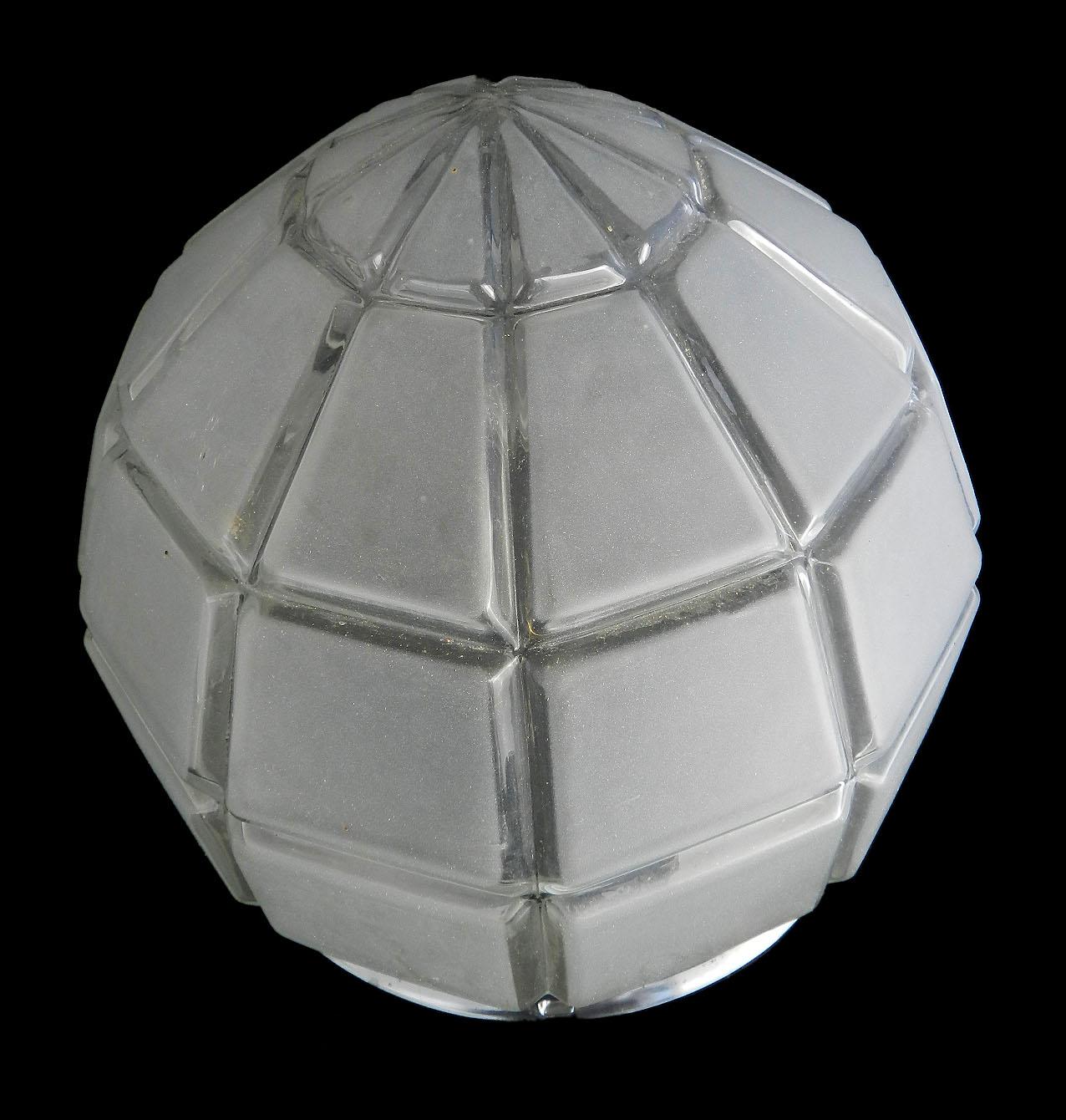 Art Deco Flush Mount Ceiling Light Large Frosted Glass Globe Shade, circa 1930 3