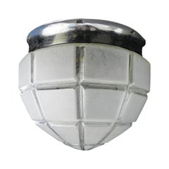 Art Deco Flush Mount Ceiling Light Large Frosted Glass Globe Shade, circa 1930
