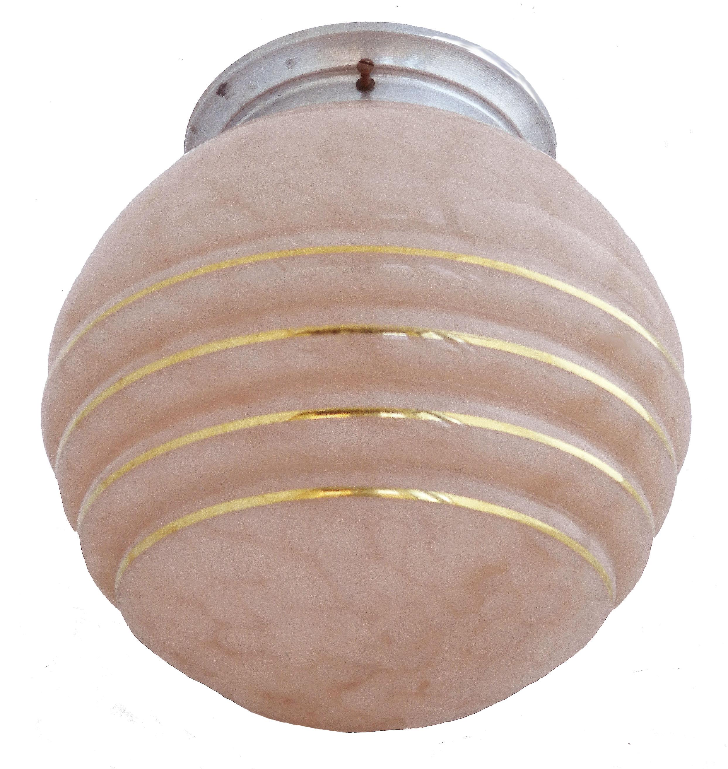 Art Deco light dusky pink mottled glass original shade on a chrome mount
In good original condition with no losses to glass.
This will be re-wired and tested to USA or UK and European standards ready to install.


