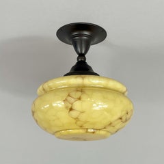 Art Deco Flush Mount, Marbled Opaline Glass & Burnished Brass, Germany 1920s