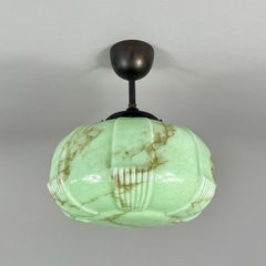Art Deco Flush Mount, Marbled Opaline Glass & Burnished Brass, Germany 1920s