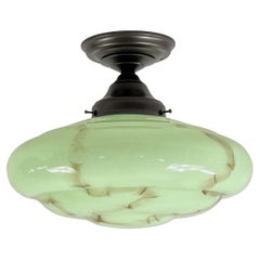 Art Deco Flush Mount, Marbled Opaline Glass 
Burnished Brass, Germany 1920s