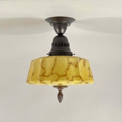 Art Deco Flush Mount, Marbled Opaline Glass & Burnished Metal, Germany 1920s