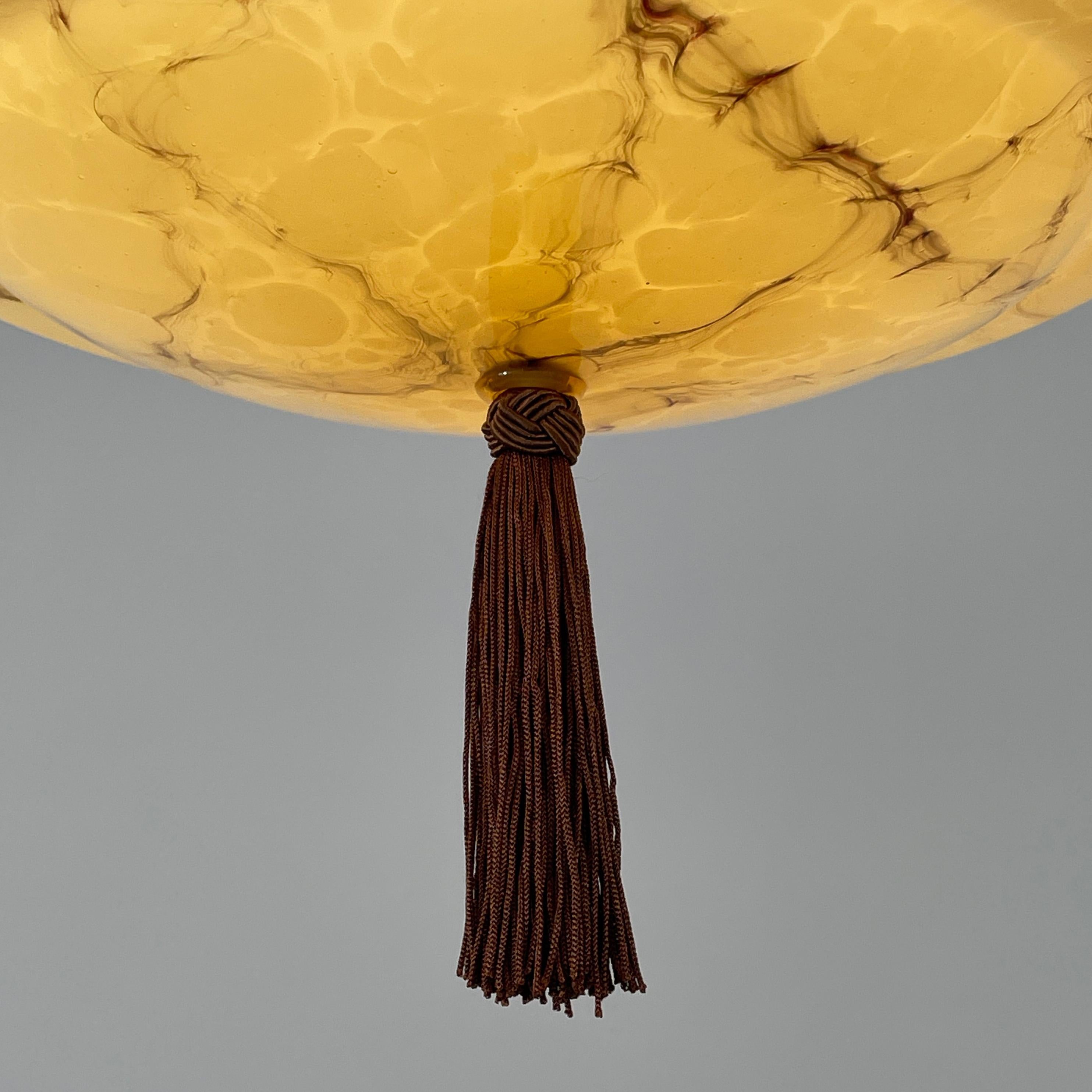 Art Deco Flush Mount, Marbled Opaline Glass & Burnished Metal, Germany 1920s 3