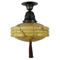 Art Deco Flush Mount, Marbled Opaline Glass & Burnished Metal, Germany 1920s