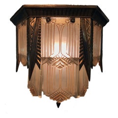 Art Deco Flush Mount Molded Glass Panel Hall Lantern