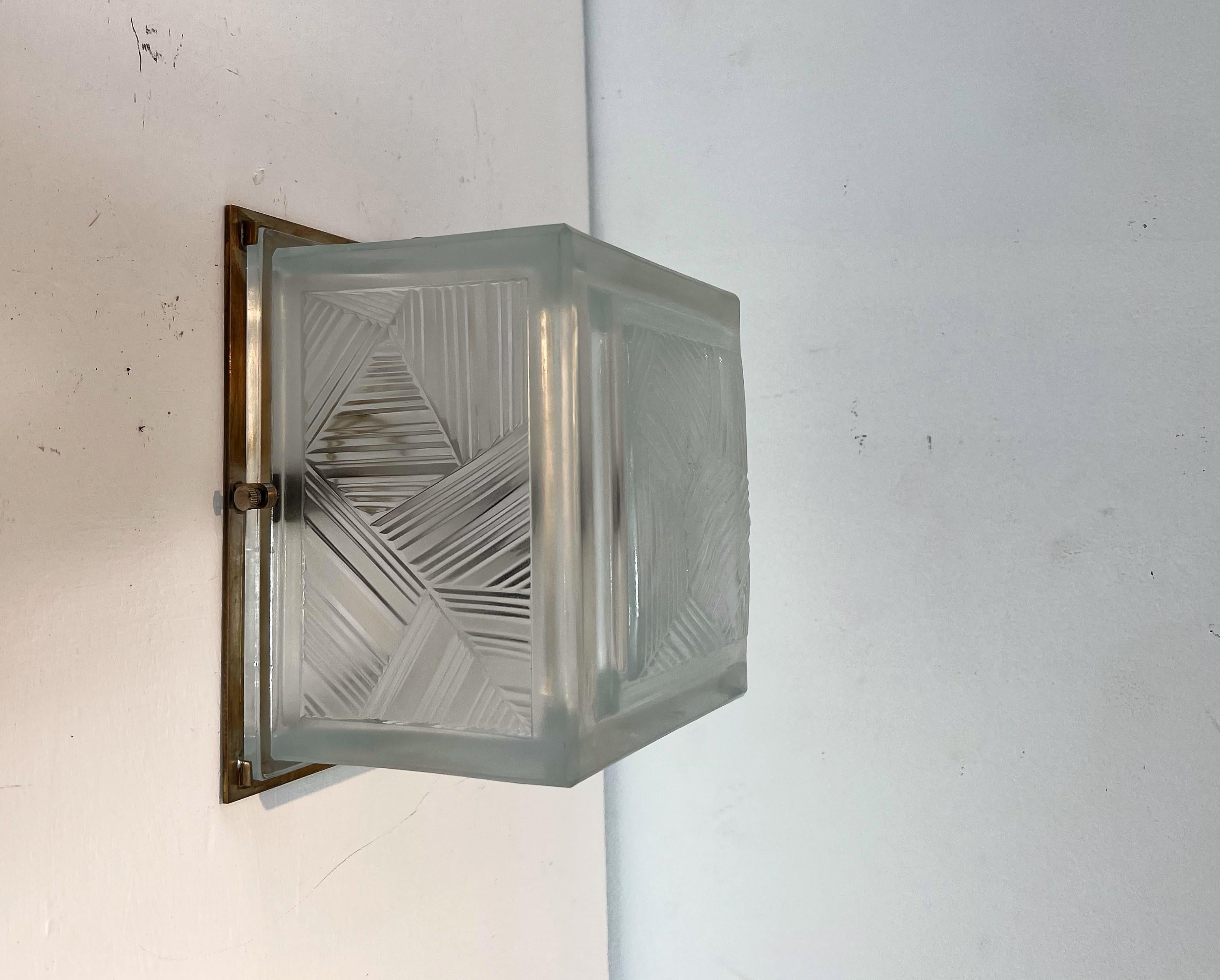 French Art Deco Flush Mount or Wall Light by 'Sabino Art Glass France' circa 1930 For Sale
