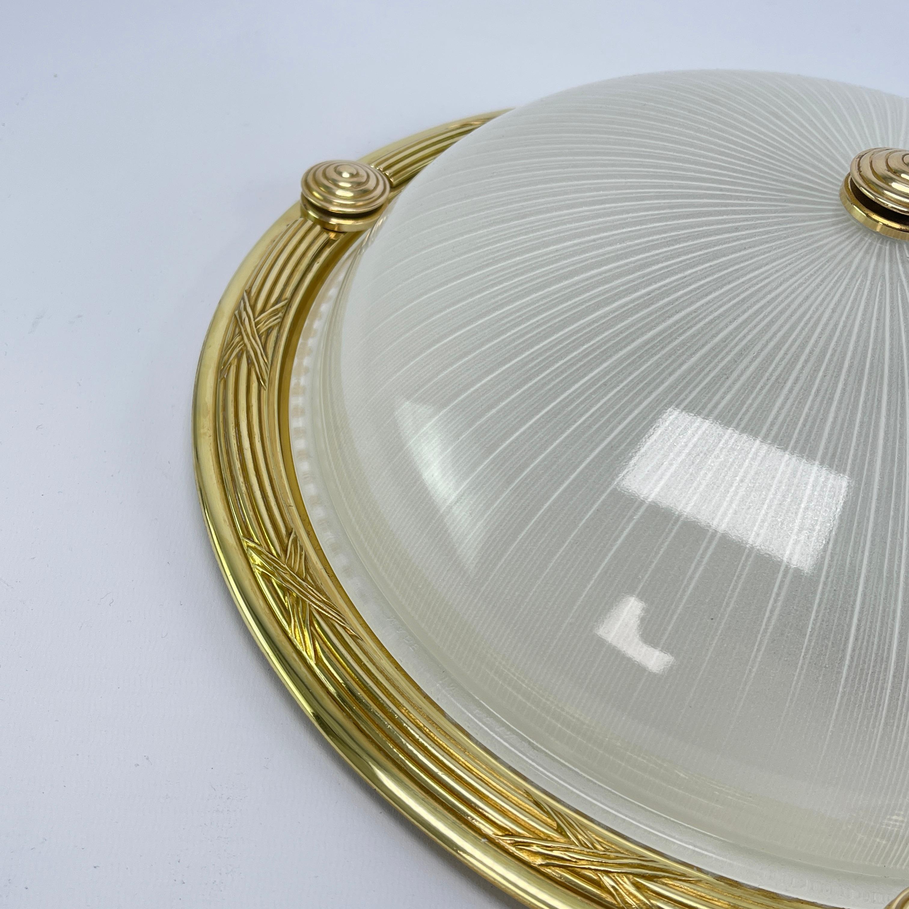 Glass Art Deco Flush Mount  Plafoniere by Holophane, 1930s For Sale