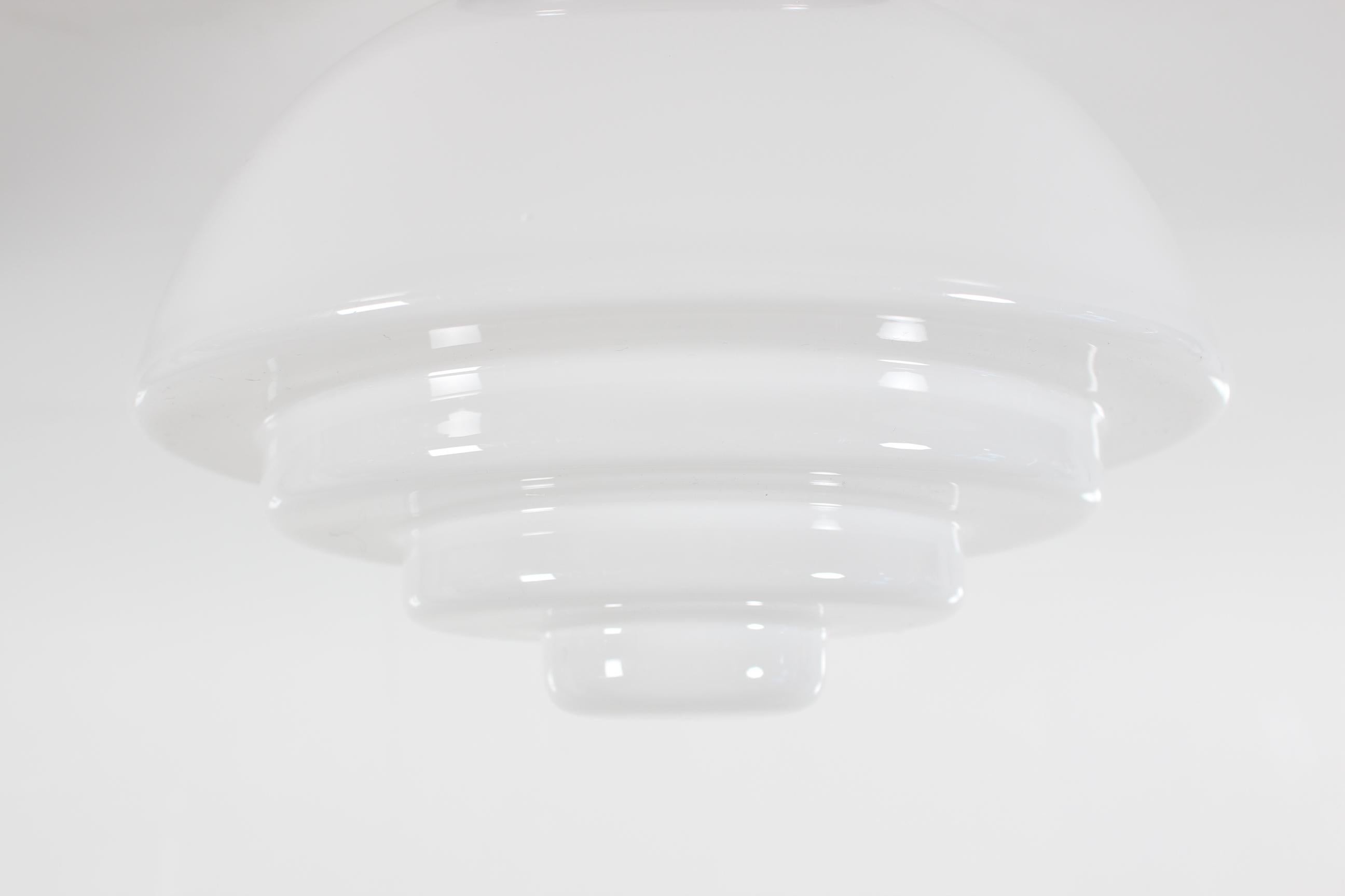 Plated Art Deco Flush Mount, Shade of White Opaline Glass on Metal Base Denmark 1930s For Sale