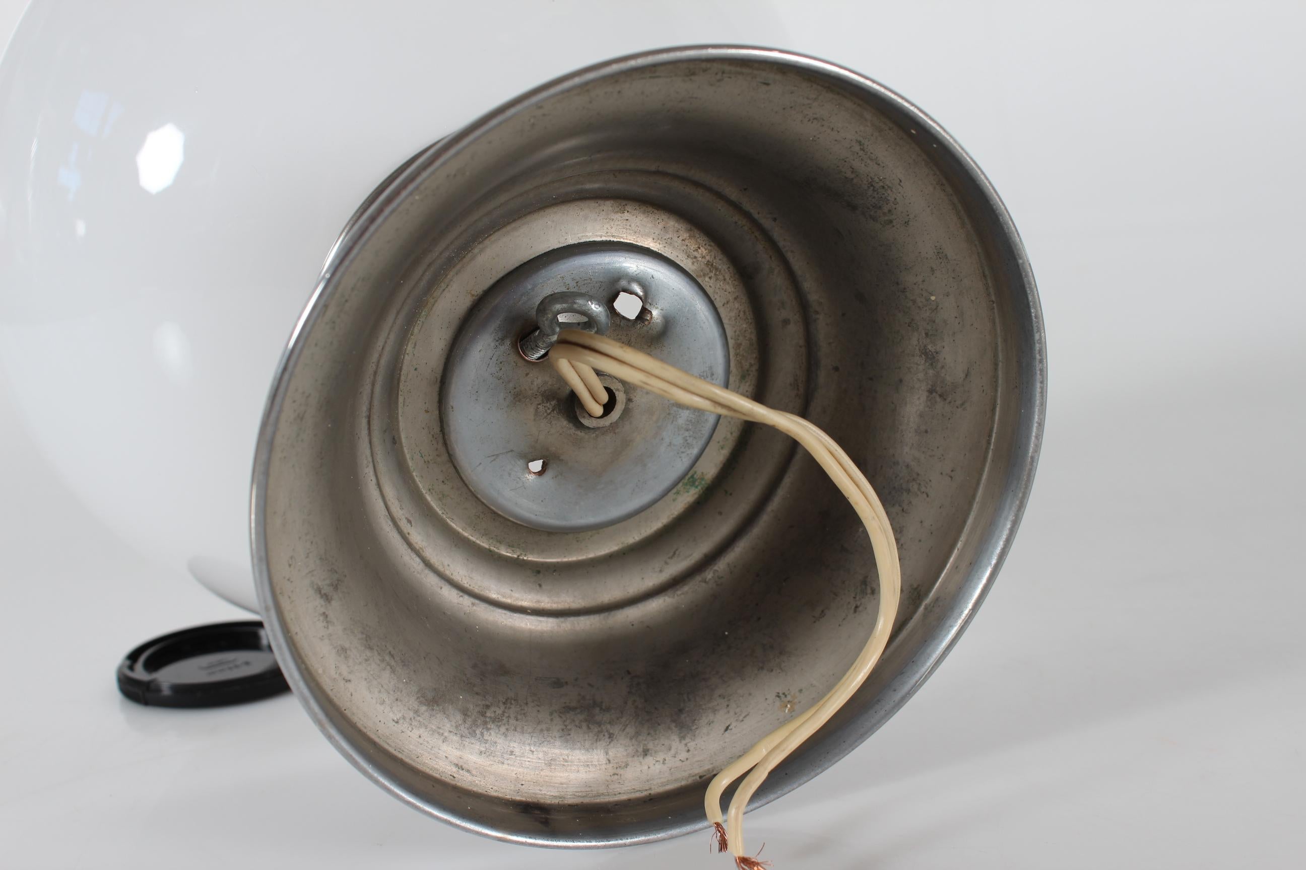 Art Deco Flush Mount, Shade of White Opaline Glass on Metal Base Denmark 1930s In Good Condition For Sale In Silkeborg, Silkeborg