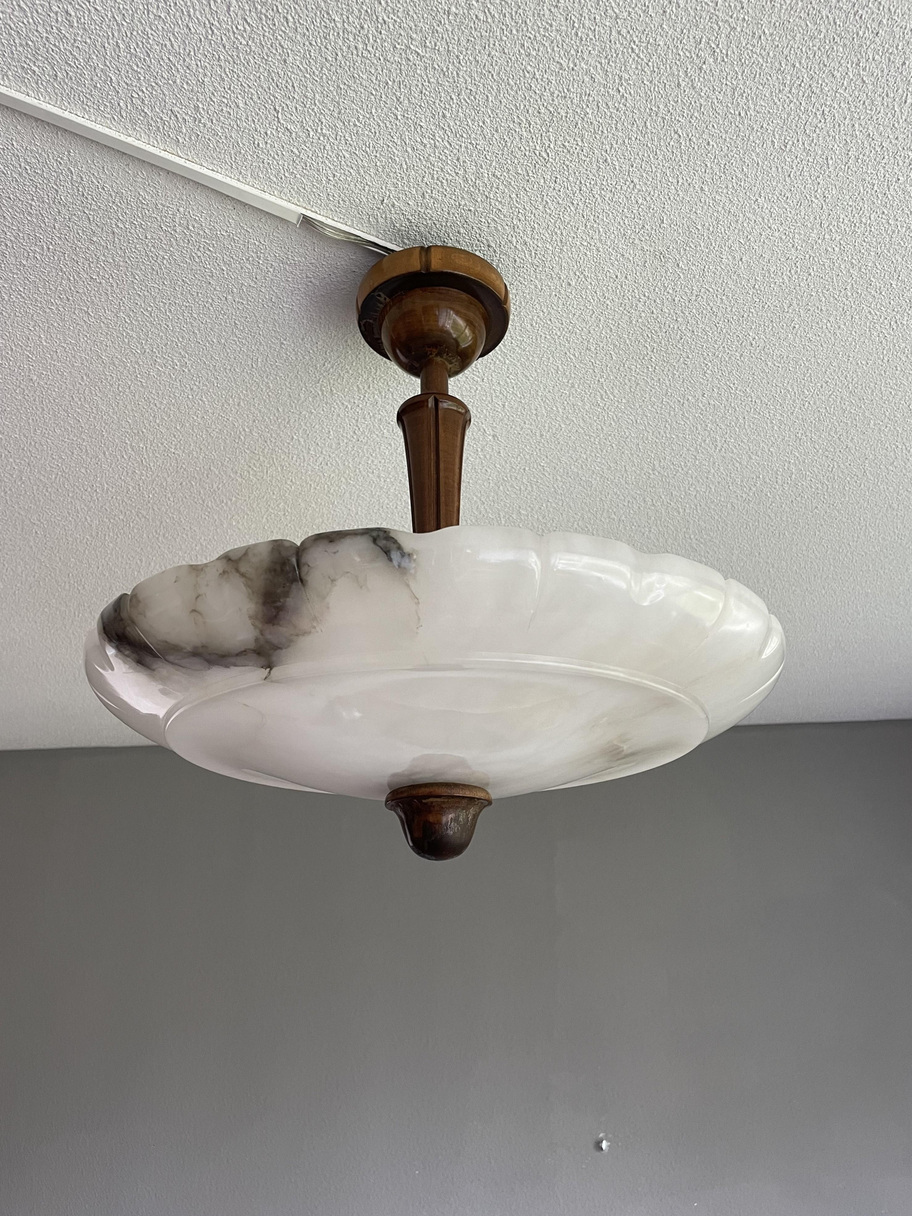 Art Deco Flush Mount / Two Light Pendant with Stunning Alabaster Shade, 1920 3