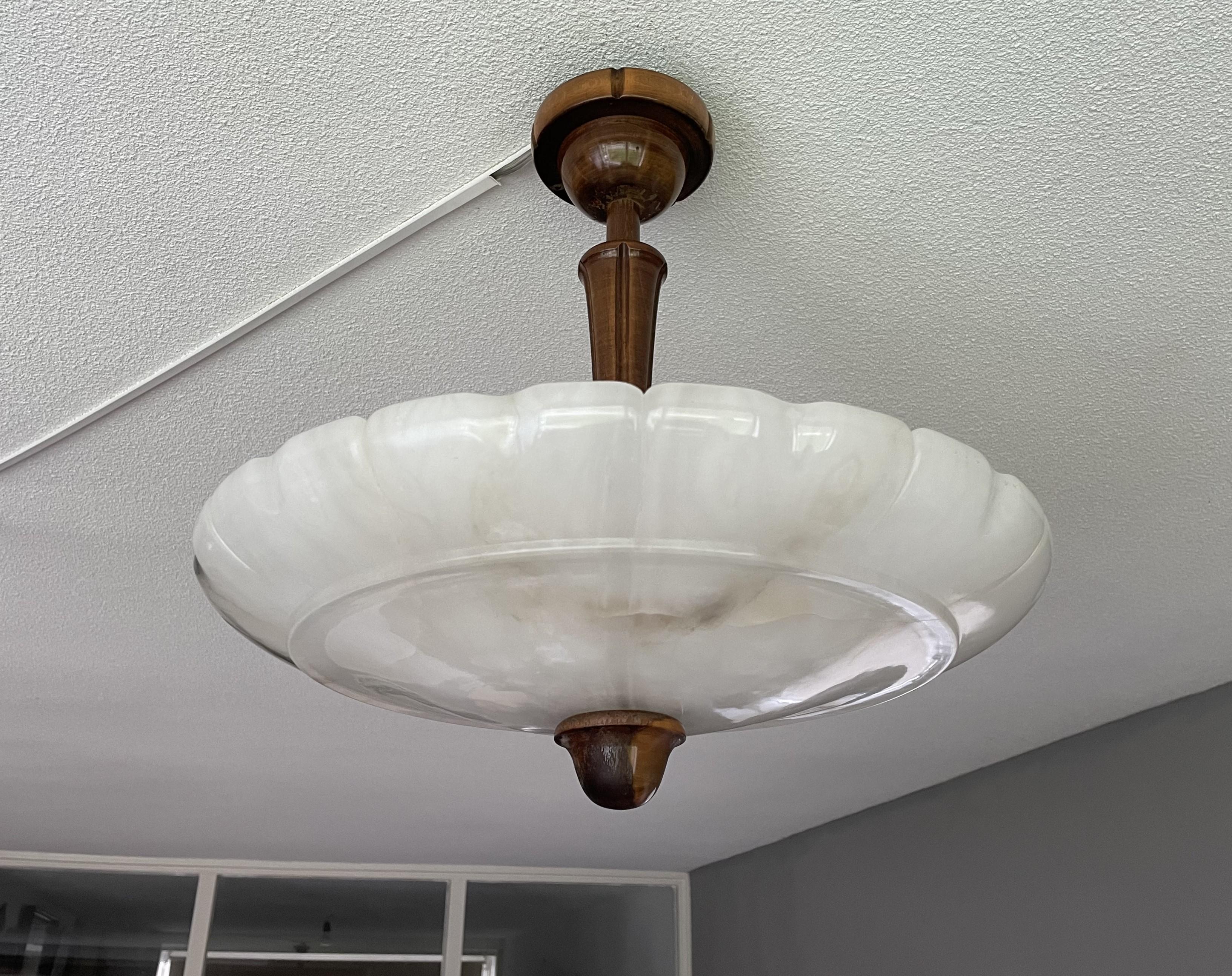 Art Deco Flush Mount / Two Light Pendant with Stunning Alabaster Shade, 1920 4
