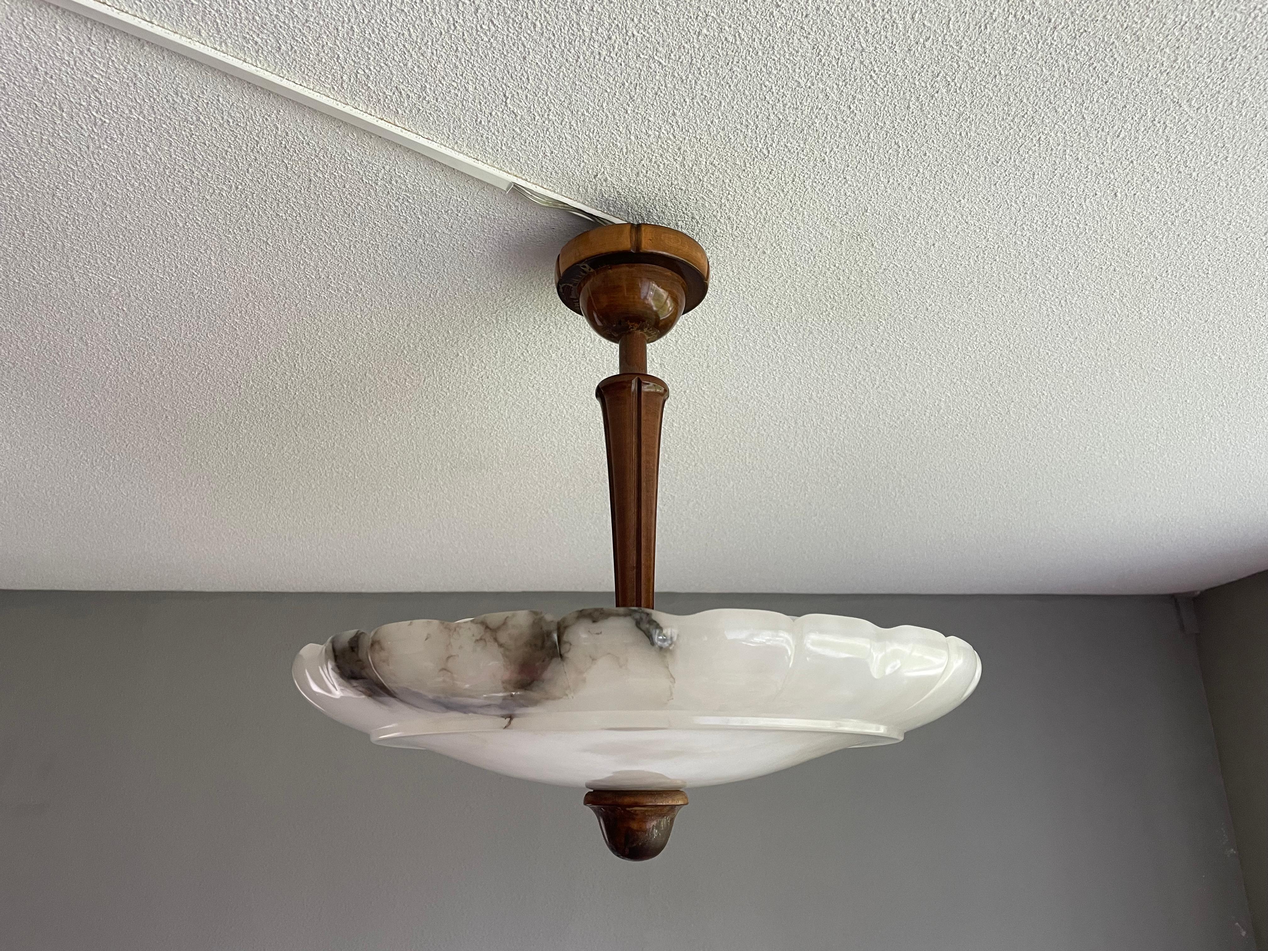 Art Deco Flush Mount / Two Light Pendant with Stunning Alabaster Shade, 1920 5